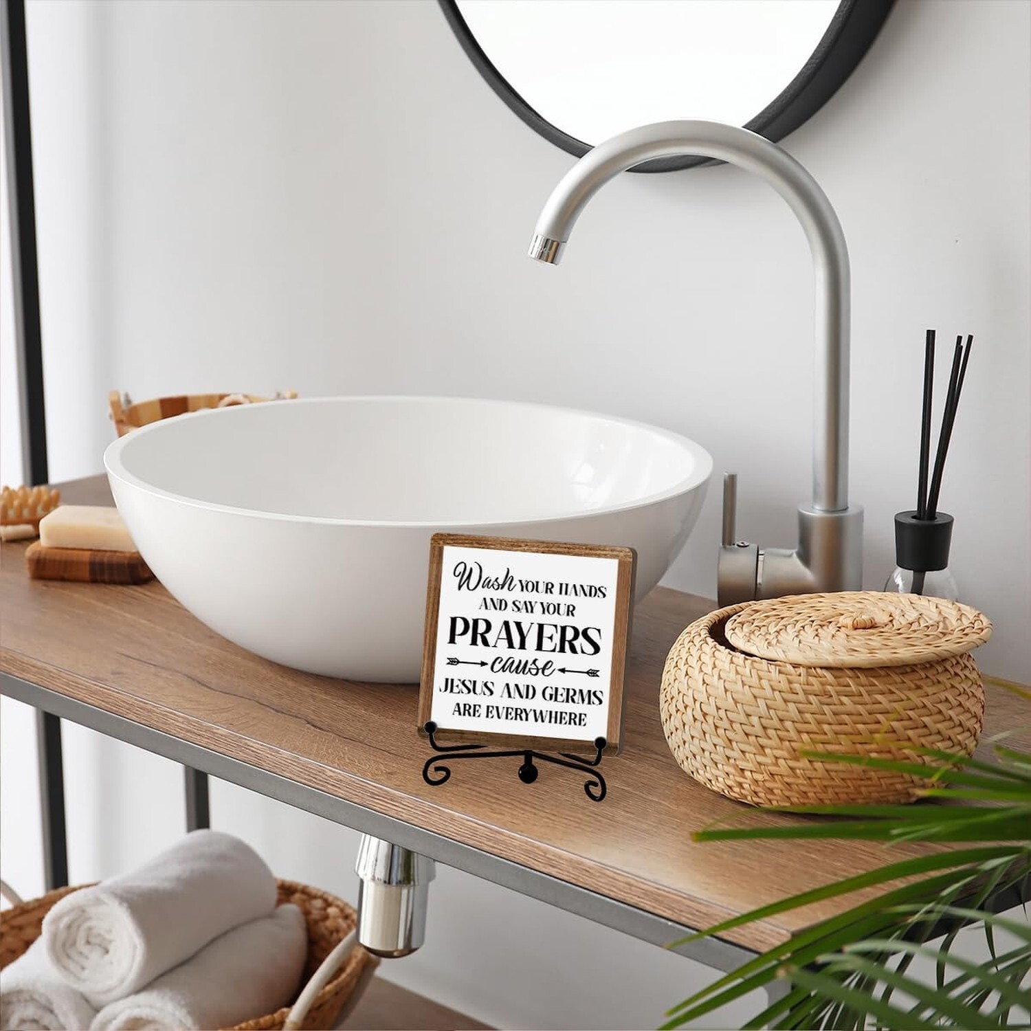 Funny Bathroom Sign – Wash Your Hands and Say Your Prayers Wooden Plaque With…
