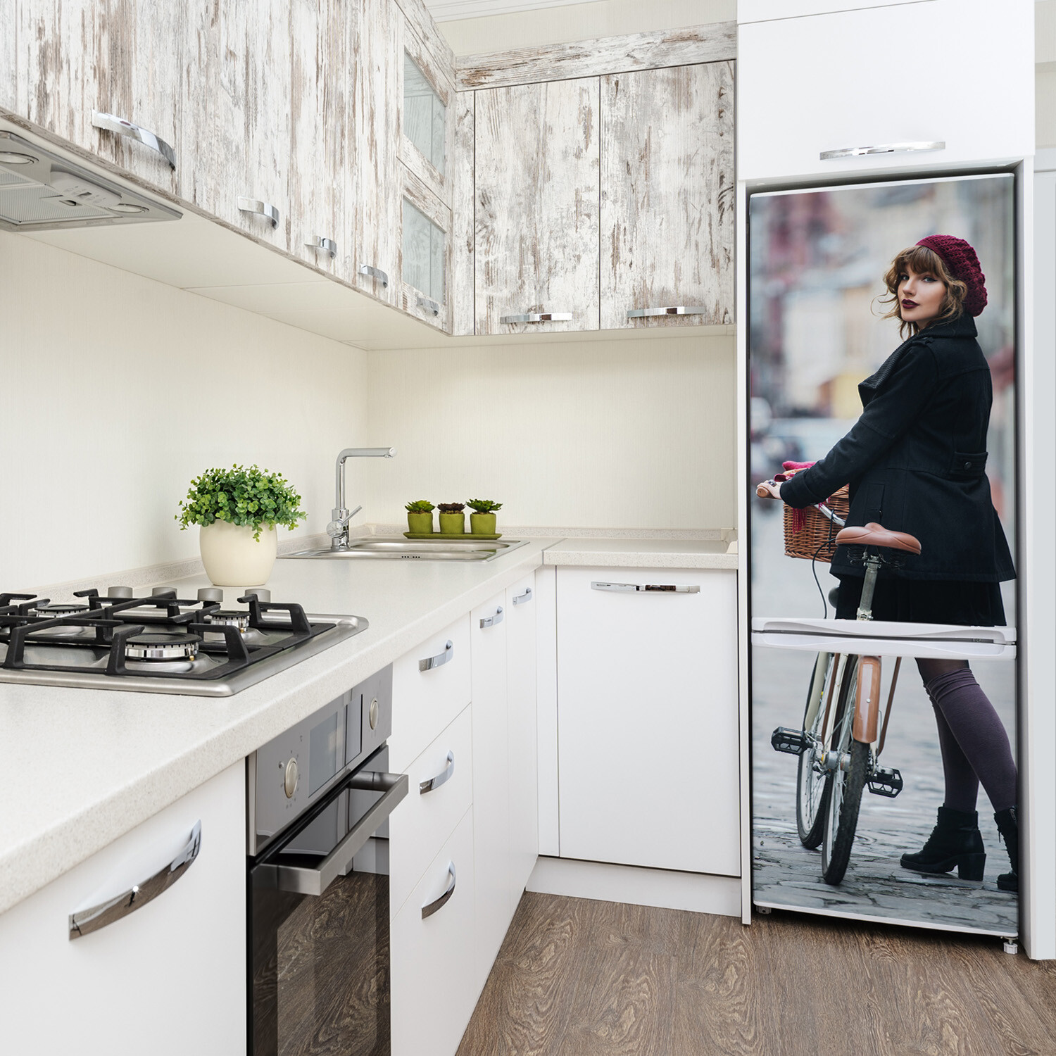 Magnet Sticker Refrigerator removable Peel & Stick People Woman on the bike
