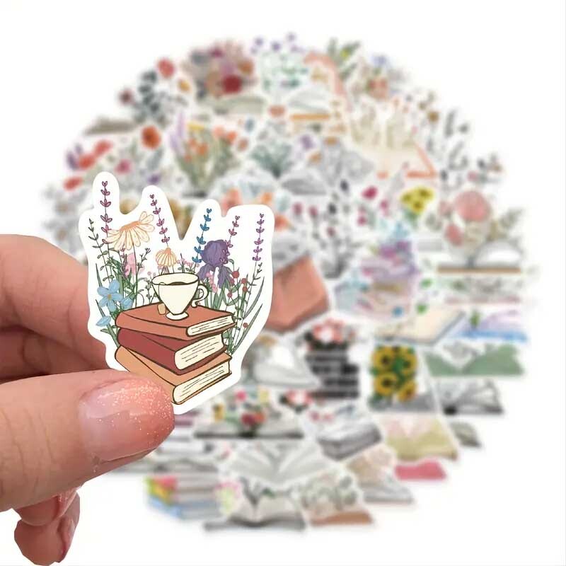 BOOKS w/Flowers Vinyl Stickers ~ I LOVE READING Read BOOK NERD Teacher LIBRARIAN