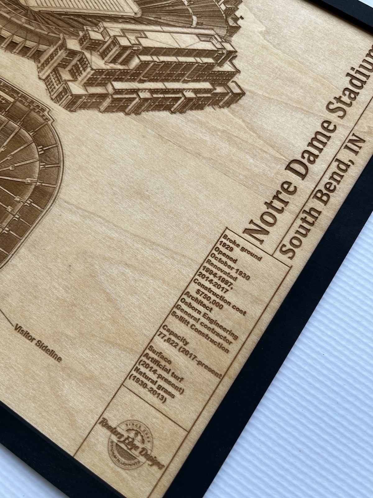 Notre Dame Stadium Blueprint Engraved Wood Wall Decor Laser Engraved