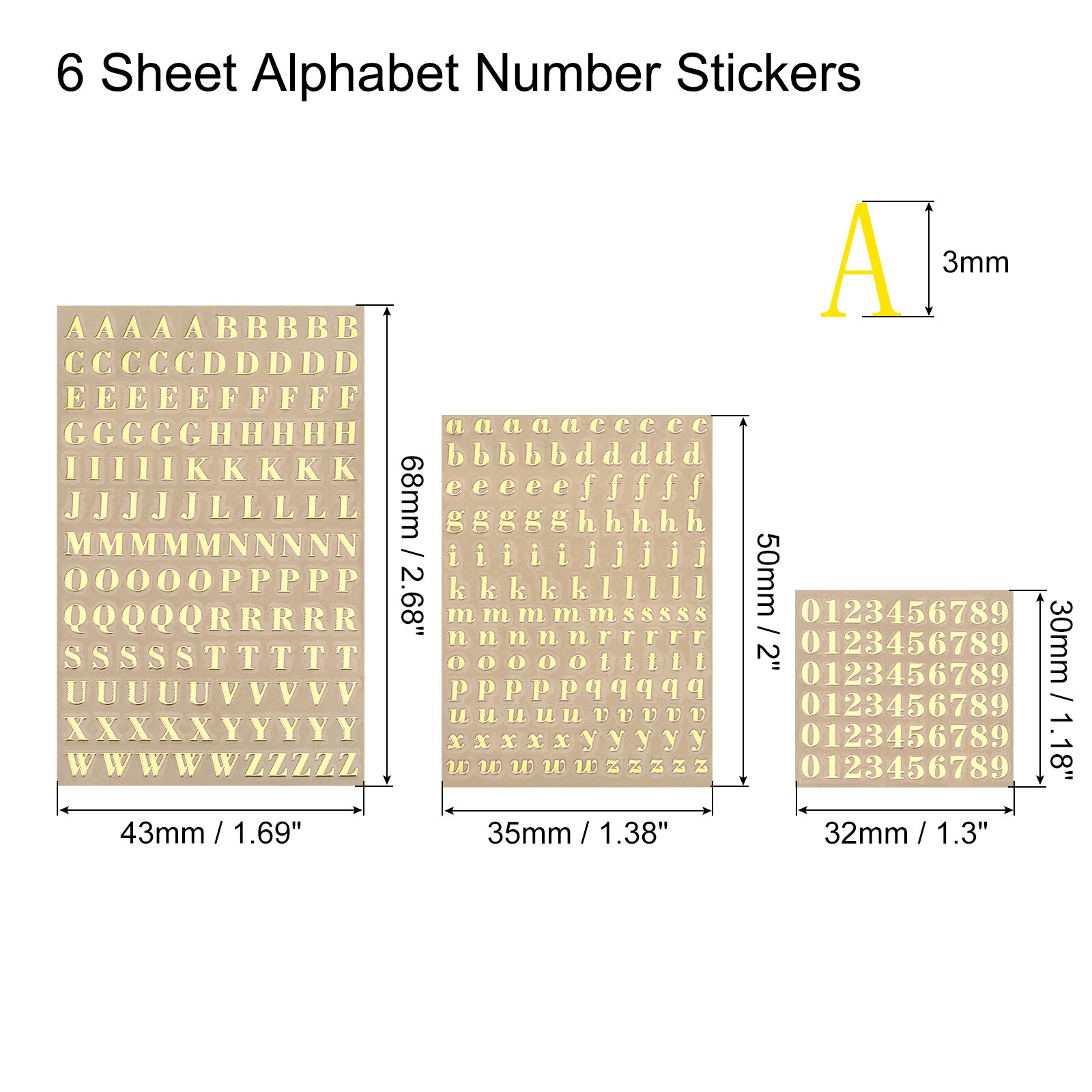 Alphabet Letter Number Sticker 6 Sheets Mini Resin Stickers Self Adhesive 1/8"