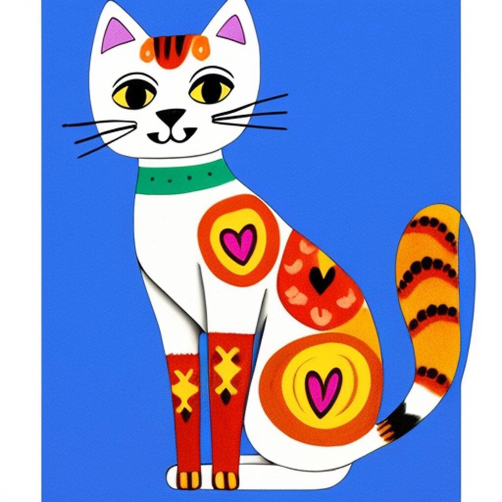 Cat Phone Sticker (2 Inch) Cute Folk Hearts Pet Kitty Kitten Colorful