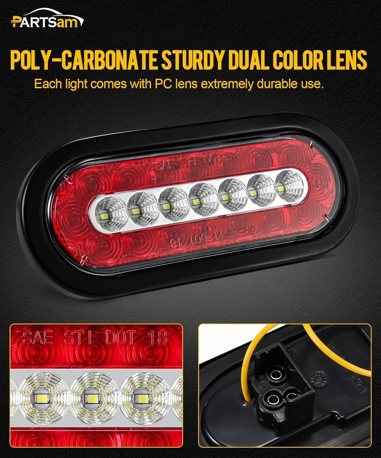 2Pcs 6.3" inch Oval Truck Trailer Led Tail Stop Brake Lights Taillights Running
