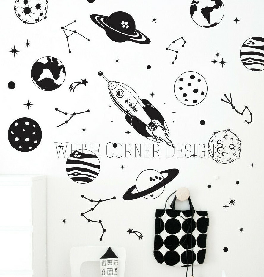 Space Wall Decals – Rocket Decals, Constellation Decal, Star Decals, Planets
