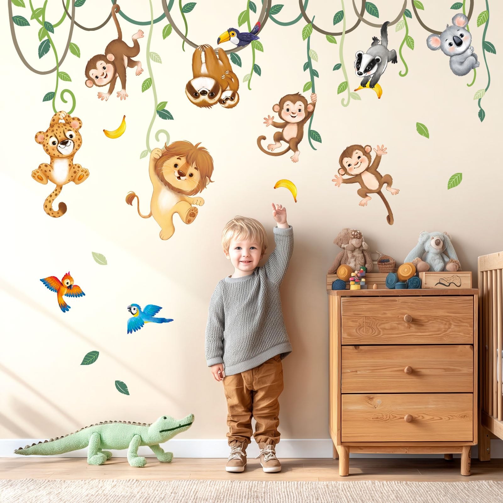 SG2-2419 Jungle Animals and Vines Wall Stickers Decals for Baby Boys Girl Liv…