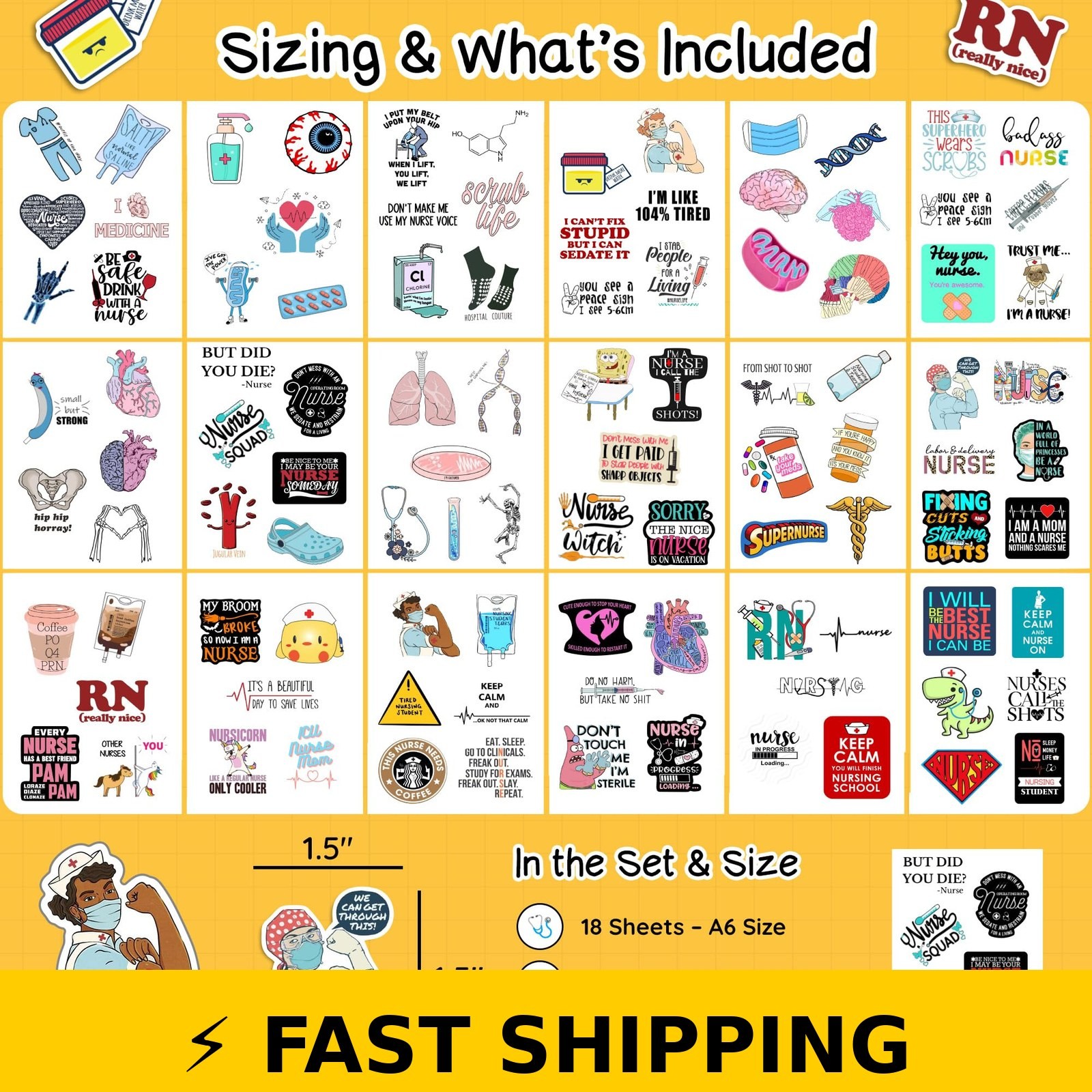 BulbaCraft 100Pcs Funny Nurse Stickers – Medical Decals