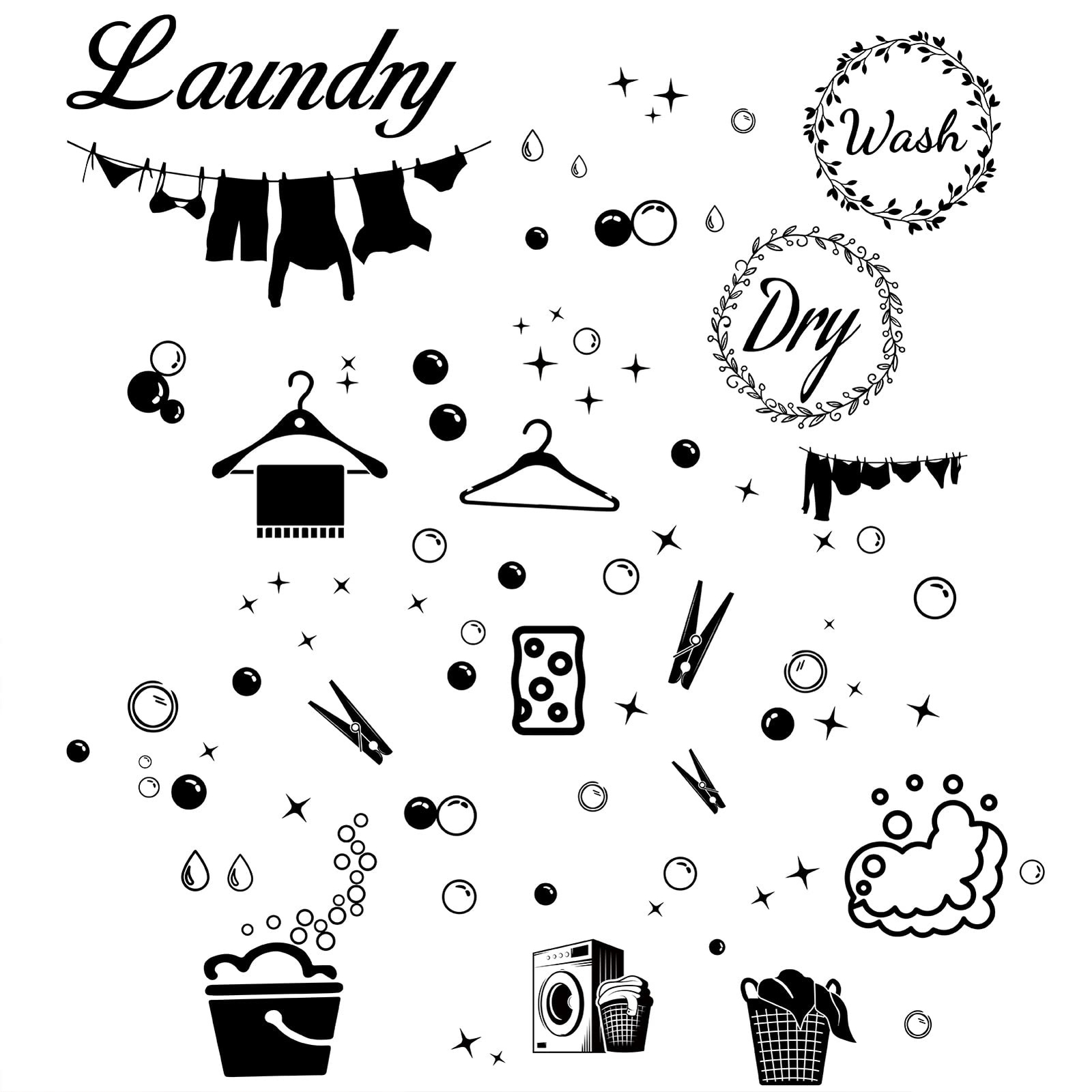 CREATCABIN 4pcs Laundry Room Vinyl Wall Decals Wash Dry Quote Washing Machine…