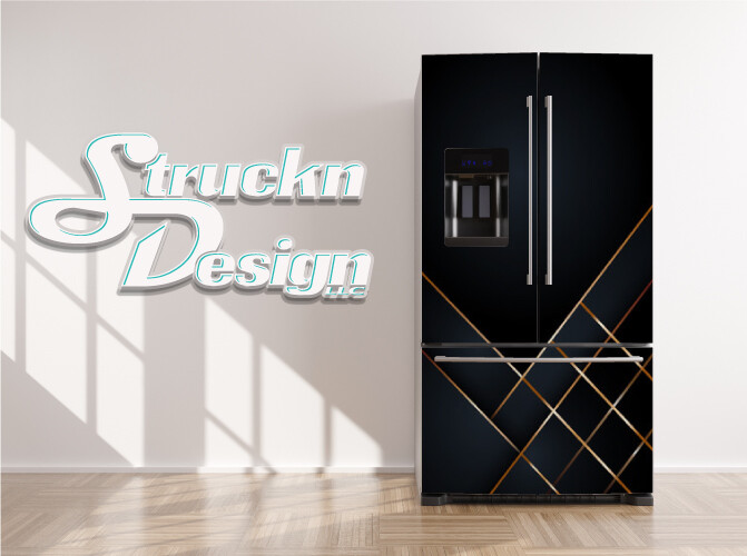 Black Gold Squares Modern Shapes Fridge Freezer Wrap Side Door Vinyl Decal