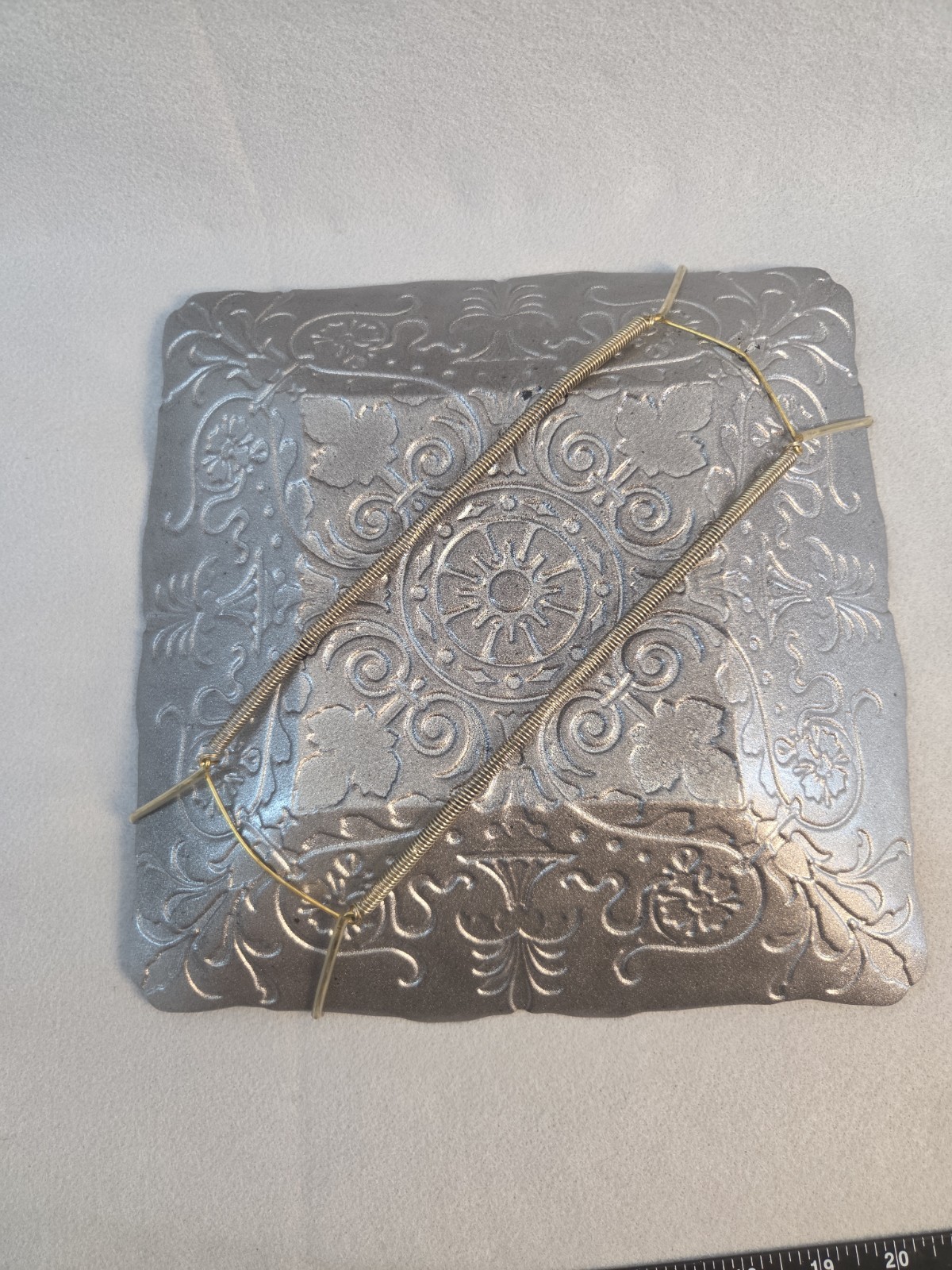 Vintage Turkish Art Glass Platter Square Reverse Painted Turquoise Silver 11"
