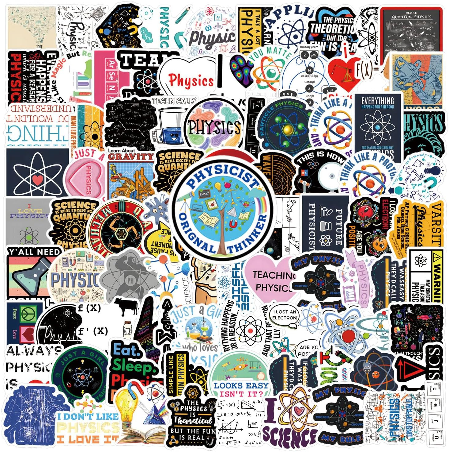 123Pcs Physics Stickers Pack, Science Aesthetic Vinyl Waterproof Sticker Decals