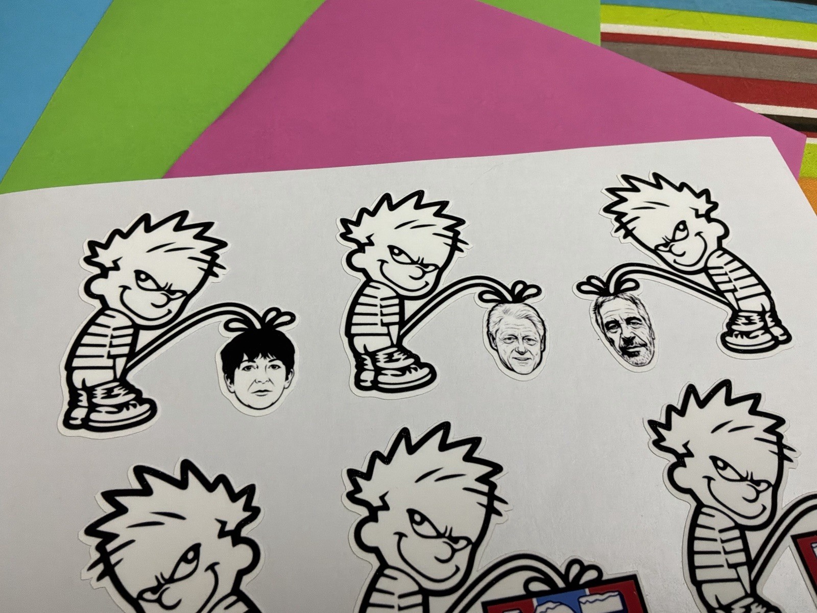 Decals Calvin Peeing On ICE, Pissing On Epstein, Maxwell, Clinton Pre-Cut Vinyl