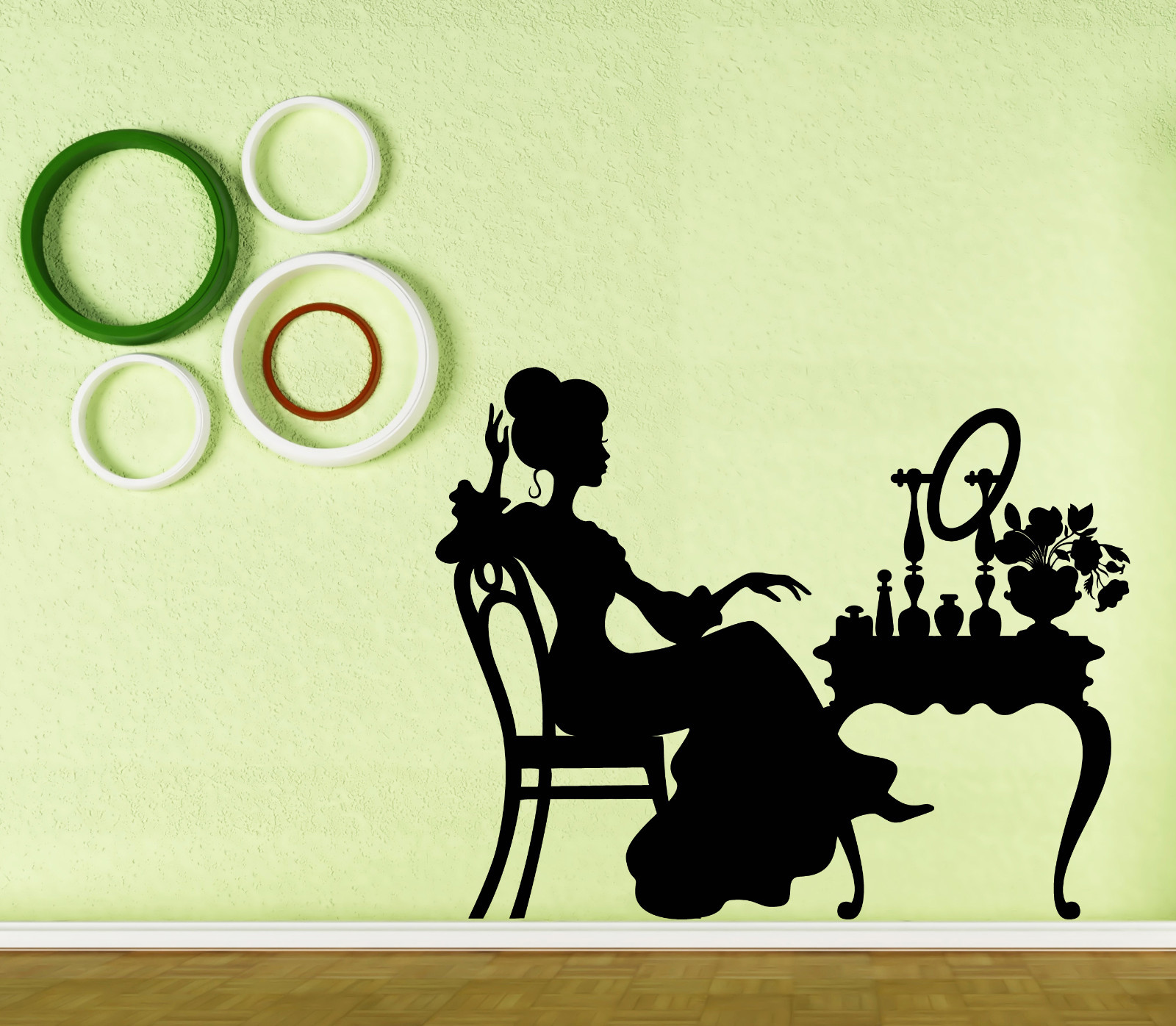 Wall Vinyl Decal Silhouette Woman Lady Boudoir Table Interior Decor z4691