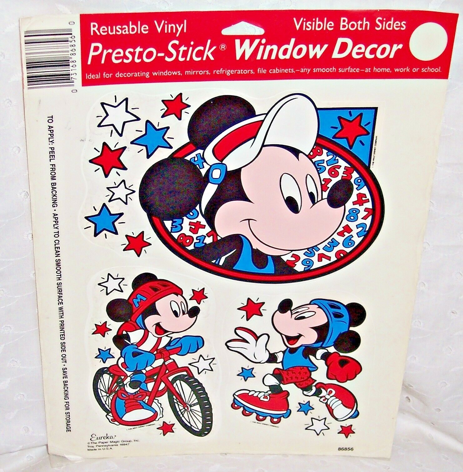 MICKEY MOUSE WINDOW DECOR – PRESTO STICK REUSABLE VINYL VISIBLE BOTH SIDES