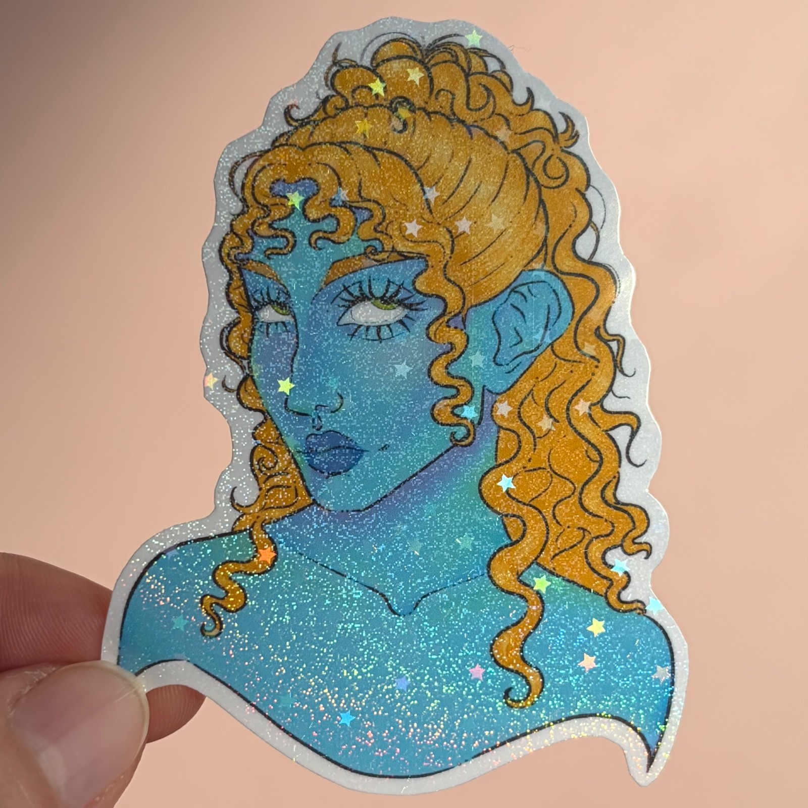 Fantasy Character Portrait Sparkle Vinyl Sticker 3” Original Art – graveshrug