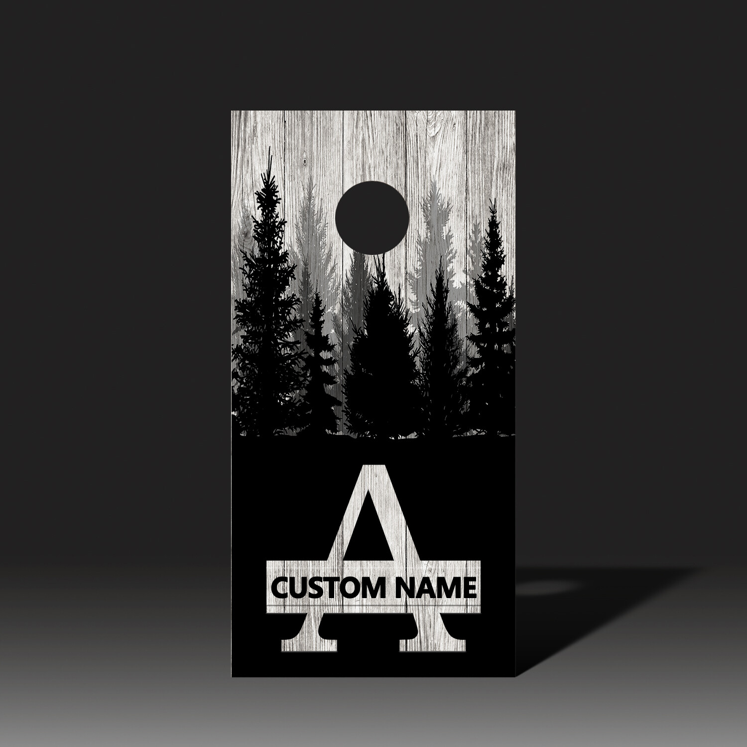 Personalized Family Monogram White Cornhole Board Wrap Decals Forest Silhouette