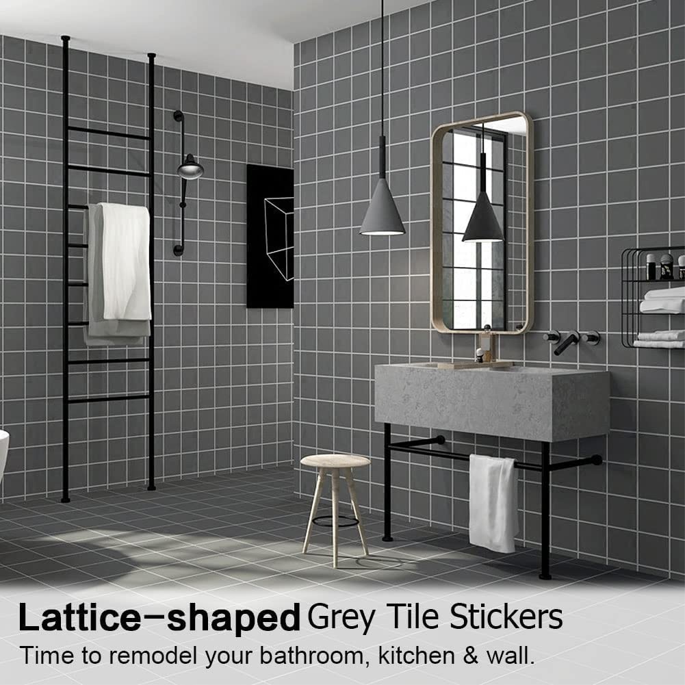 Wall Stickers Tile Stickers, Tezam 50PCS 6' X 6'Square X 6", Grey