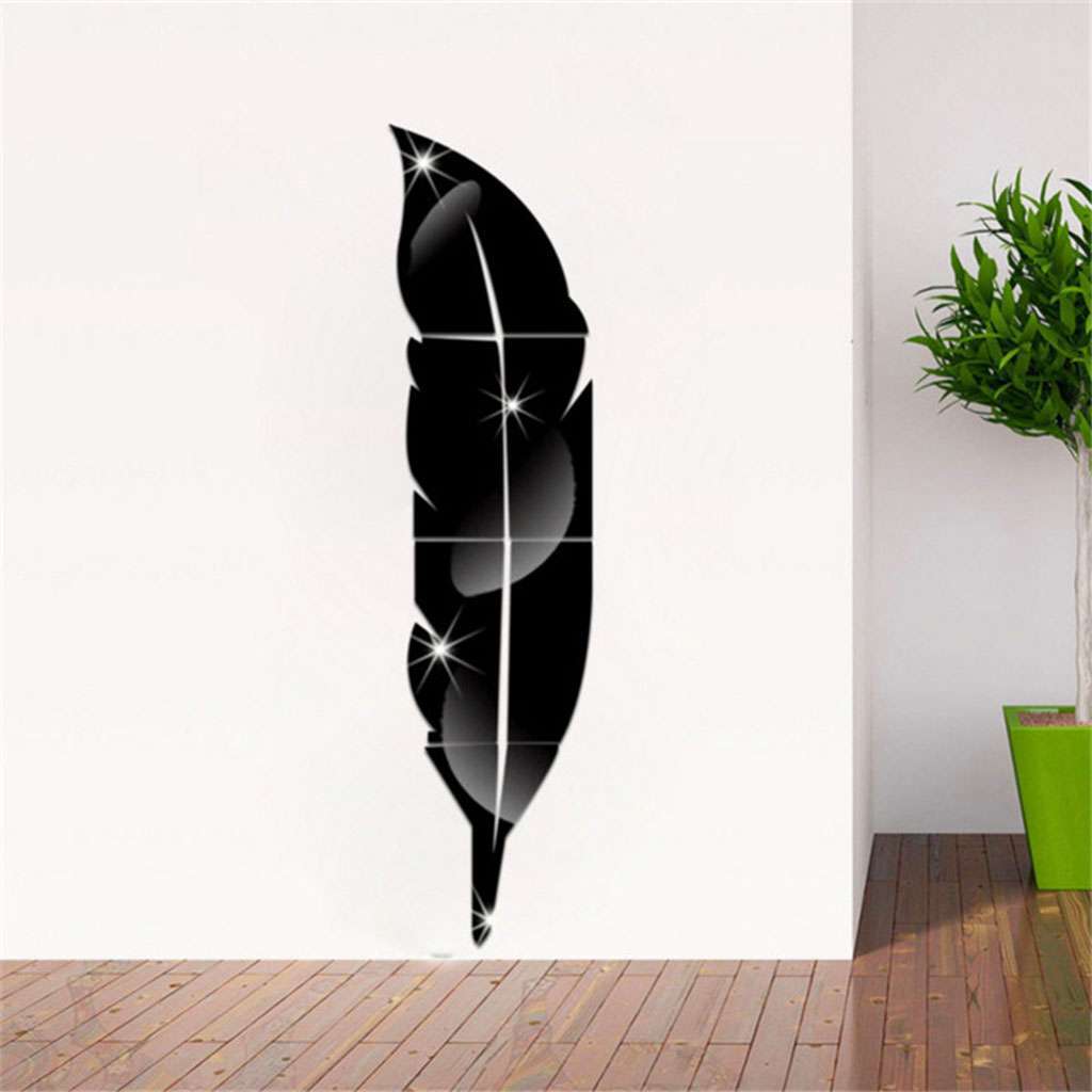 Large 3D Feather Mirror Wall Sticker Acrylic Art Room Decal Decor DIY Removable