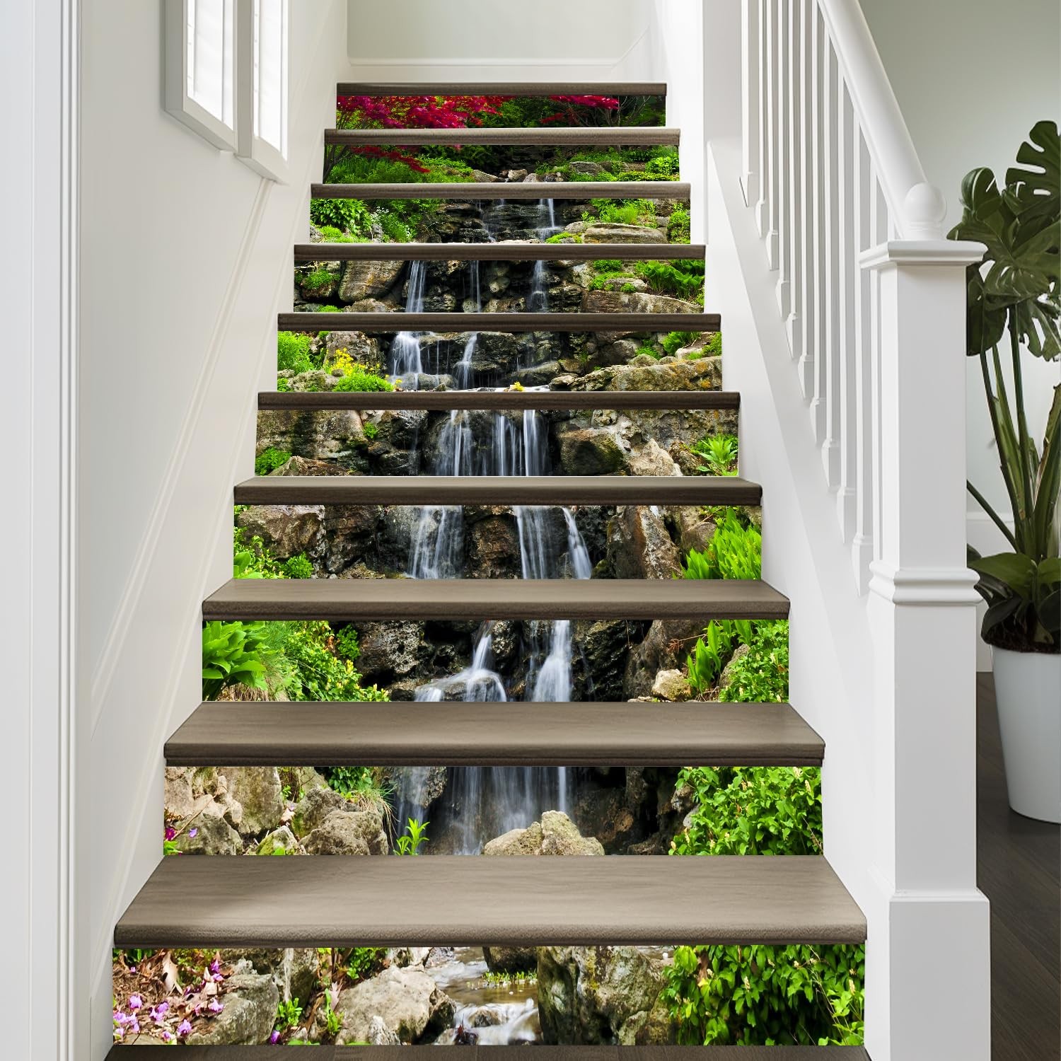artfanke 3D Small Waterfall in Mountains Stair Stickers Peel and Stick