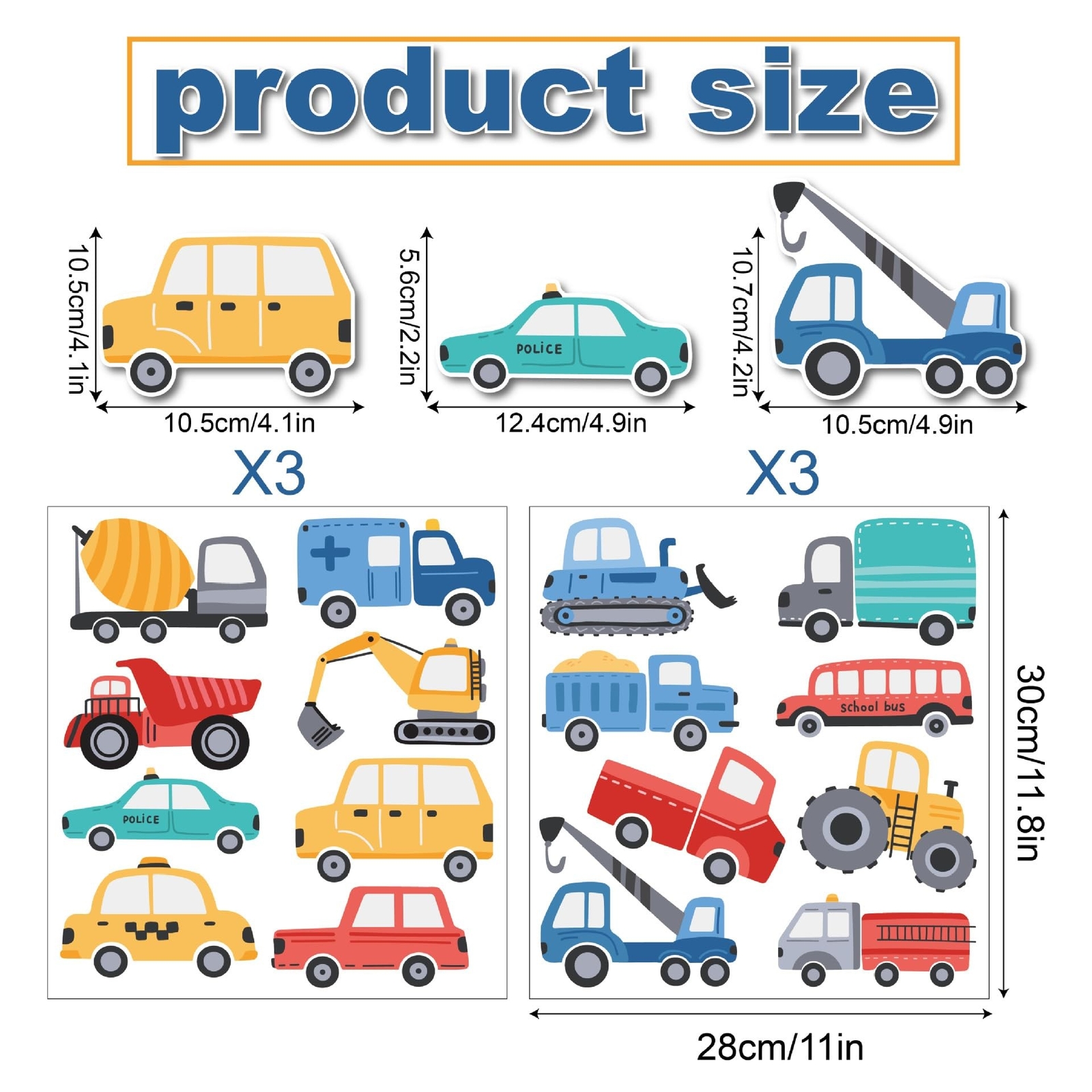 Construction Vehicles Wall Decals Stickers for Kids Room Bus Car Truck Tracto…