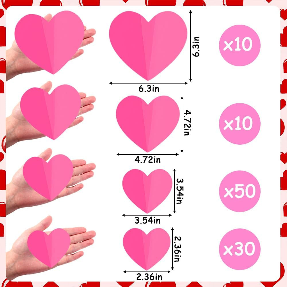 100 PCS 3D Pink Heart Valentine Day Wall Stickers,Waterproof Removable Love Hear