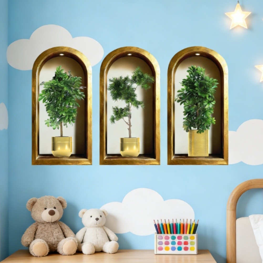 Large 3D Plant Wall Decals 30x60cm 40x80cm for Living For Room Kitchen Decor