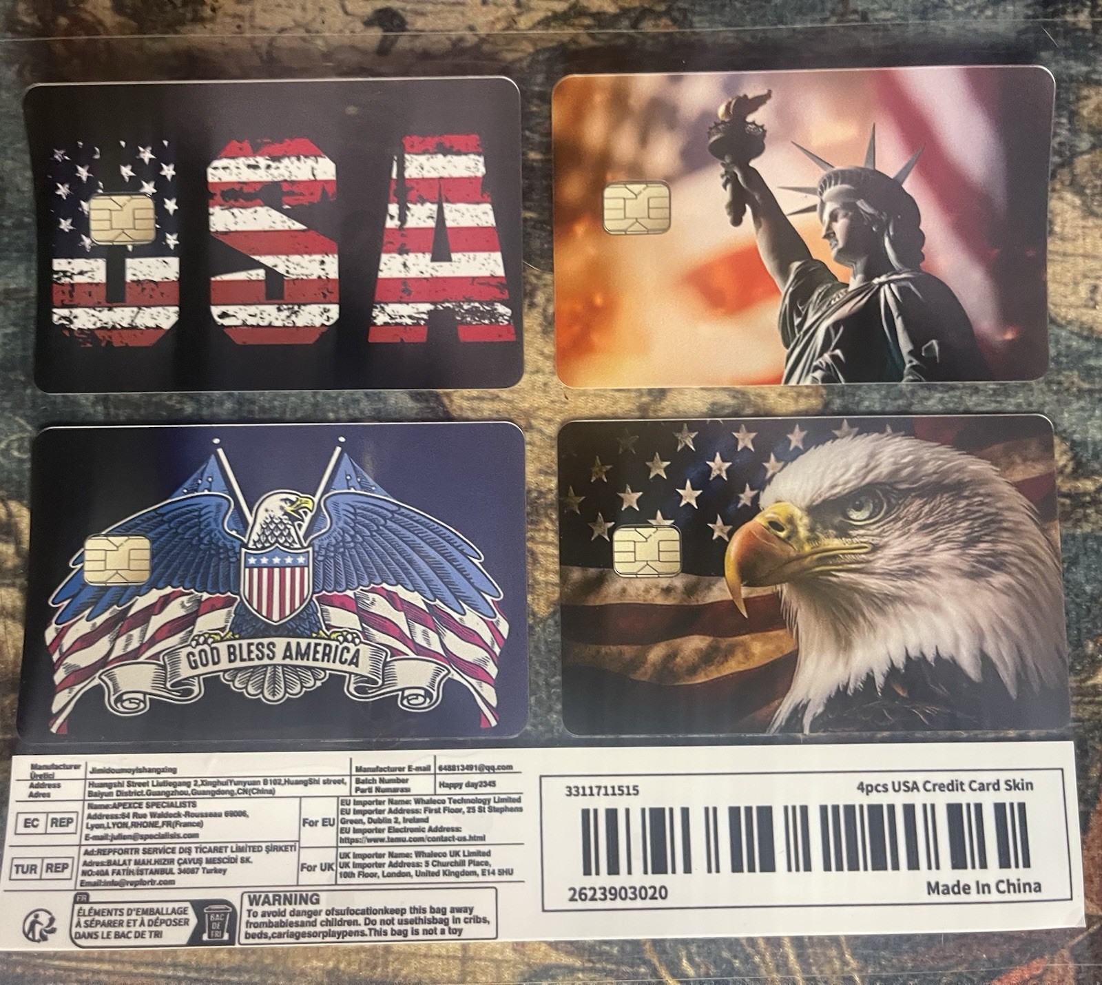 4-Pack Patriotic Credit Card Debit Card Skins USA Eagle Liberty Stickers