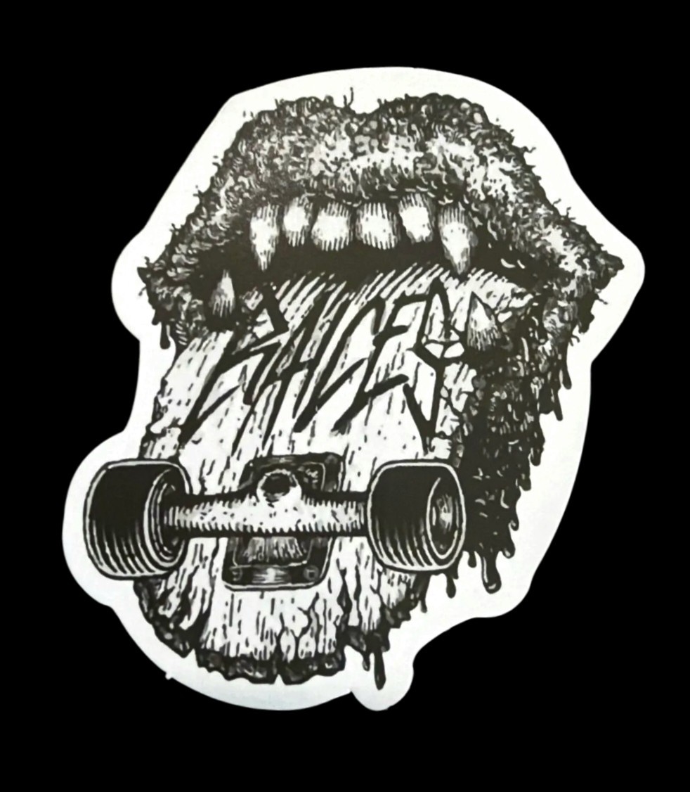 RAICES Skateboard Tongue Sticker Black White Grotesque Mouth 2.75in