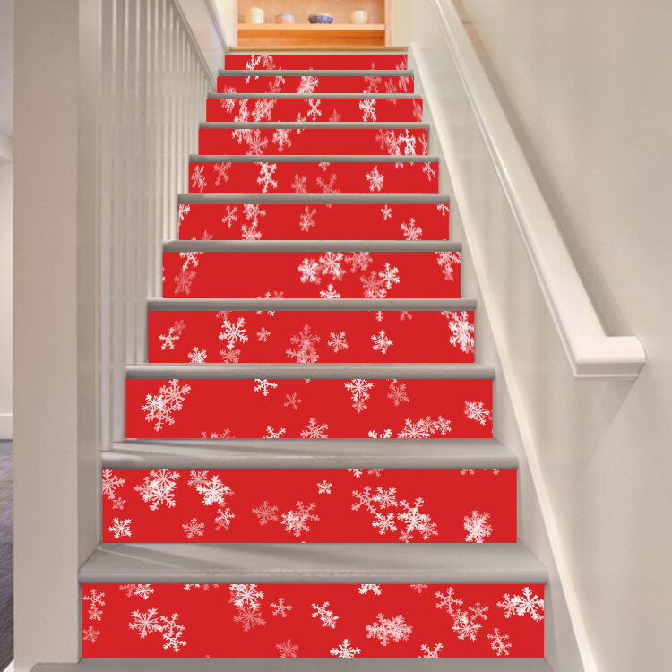 3D Snowflake Red AZ154 Stair Risers Decoration Mural Vinyl Wallpaper Kay