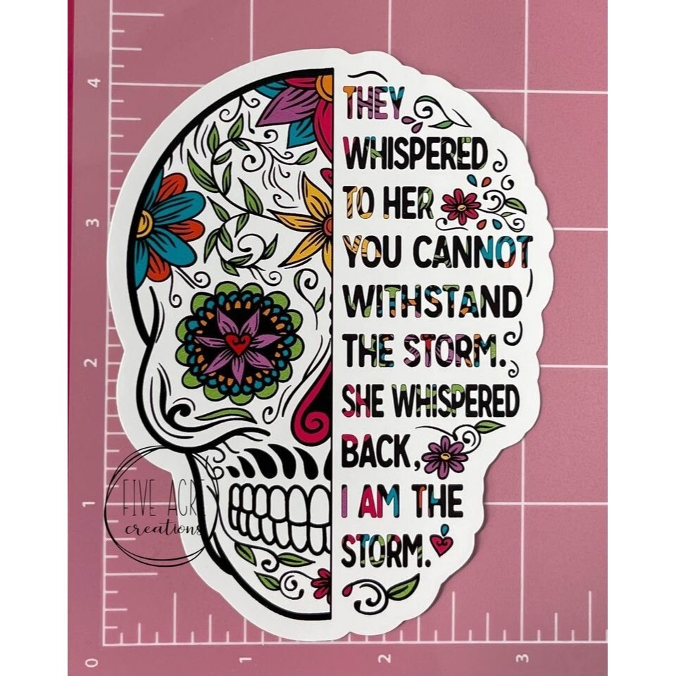 Inspirational Waterproof Weatherproof Vinyl Sticker | Skull | I Am The Storm