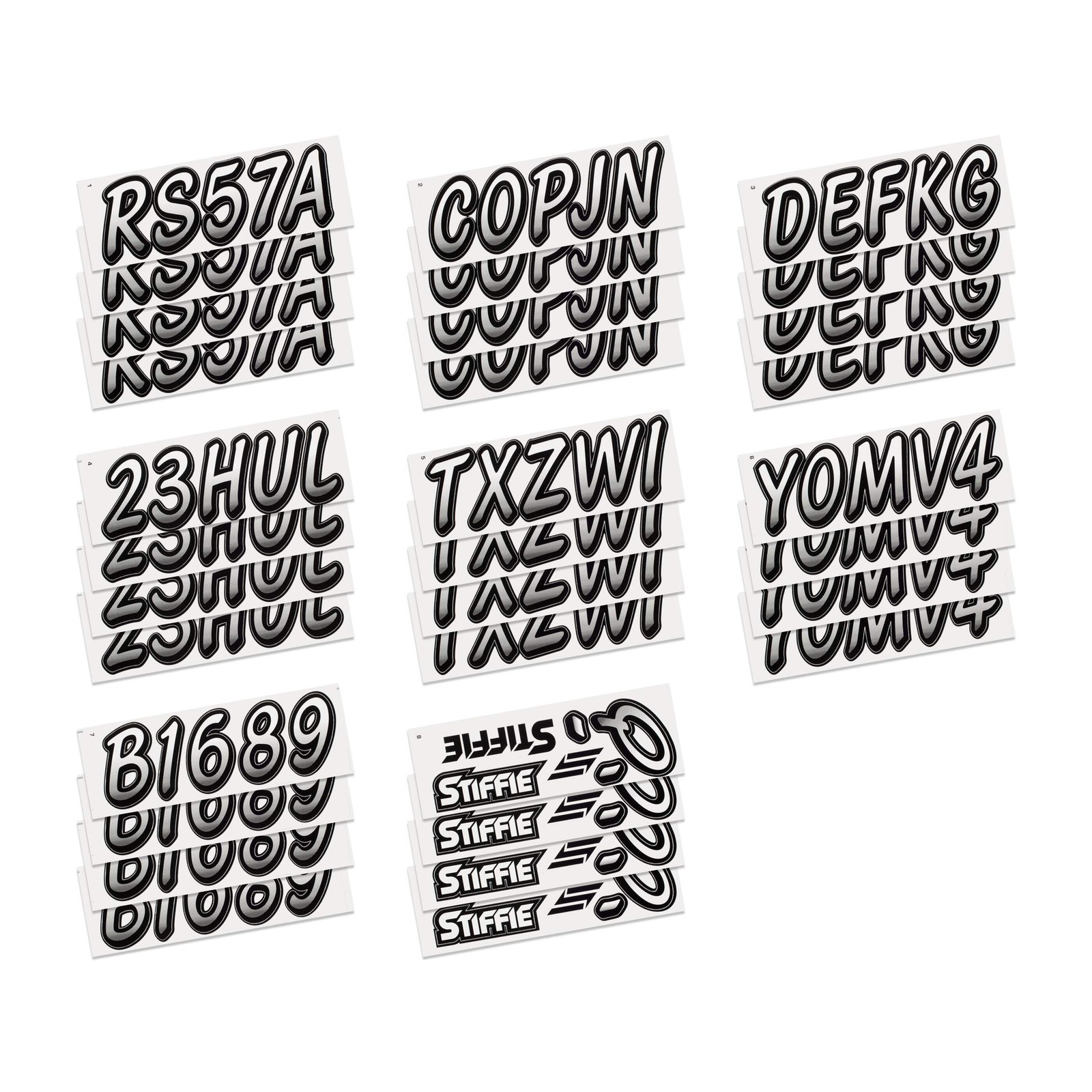 STIFFIE Whipline White/Black 3" Boat & PWC Registration Decals • Numbers Letters