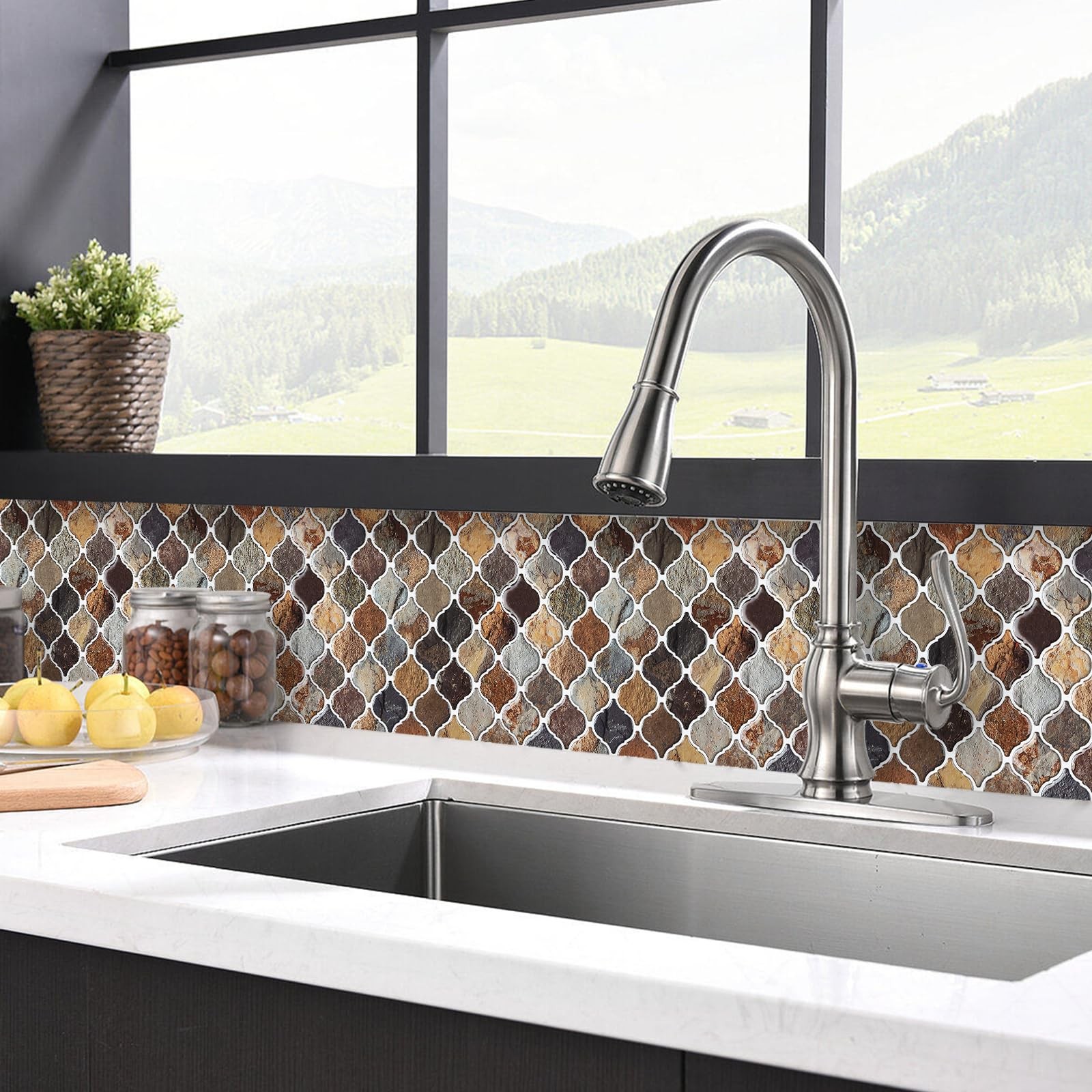 Arabesque Peel and Stick Backsplash, 12”X12” Backsplash Tile for Kitchen Peel…