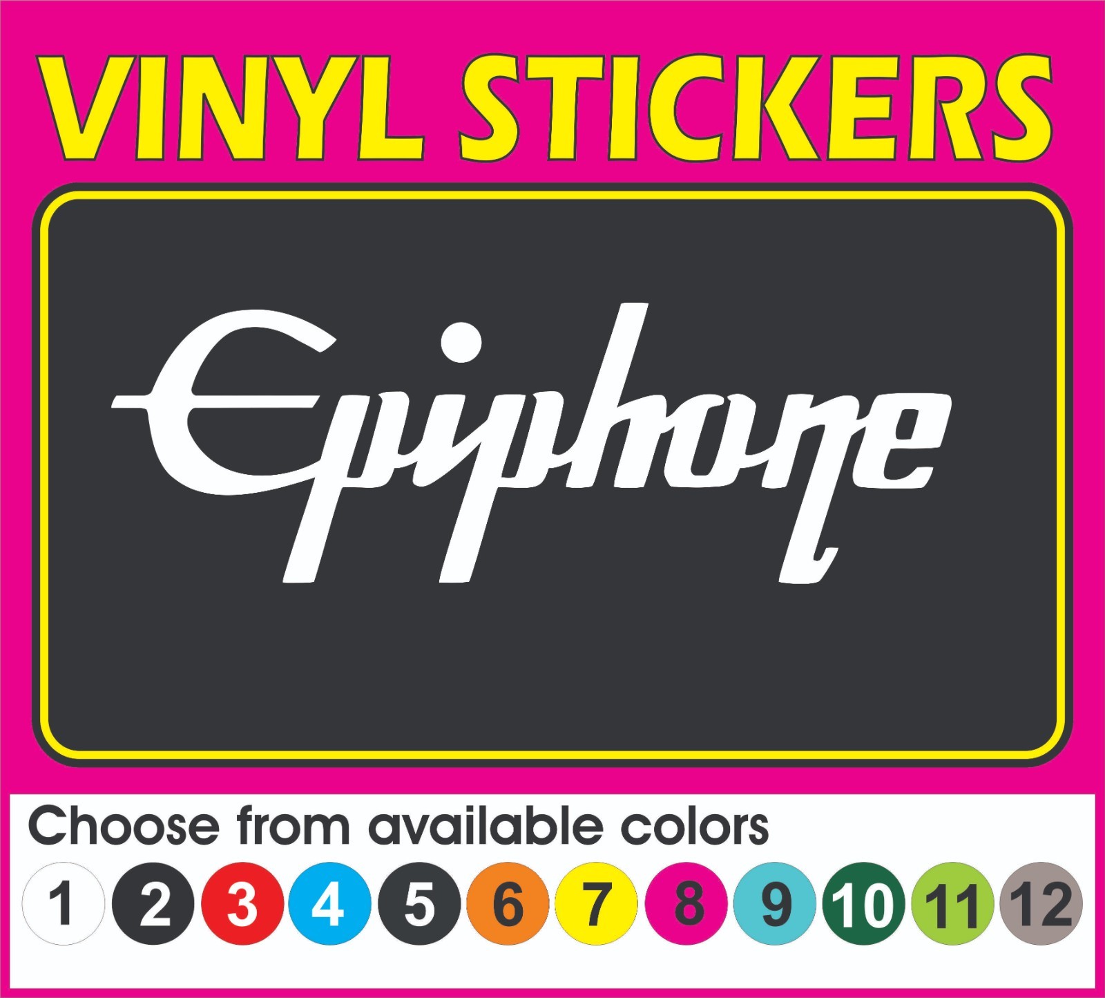 This decal/sticker is compatible with Epiphone Guitars and others 8"