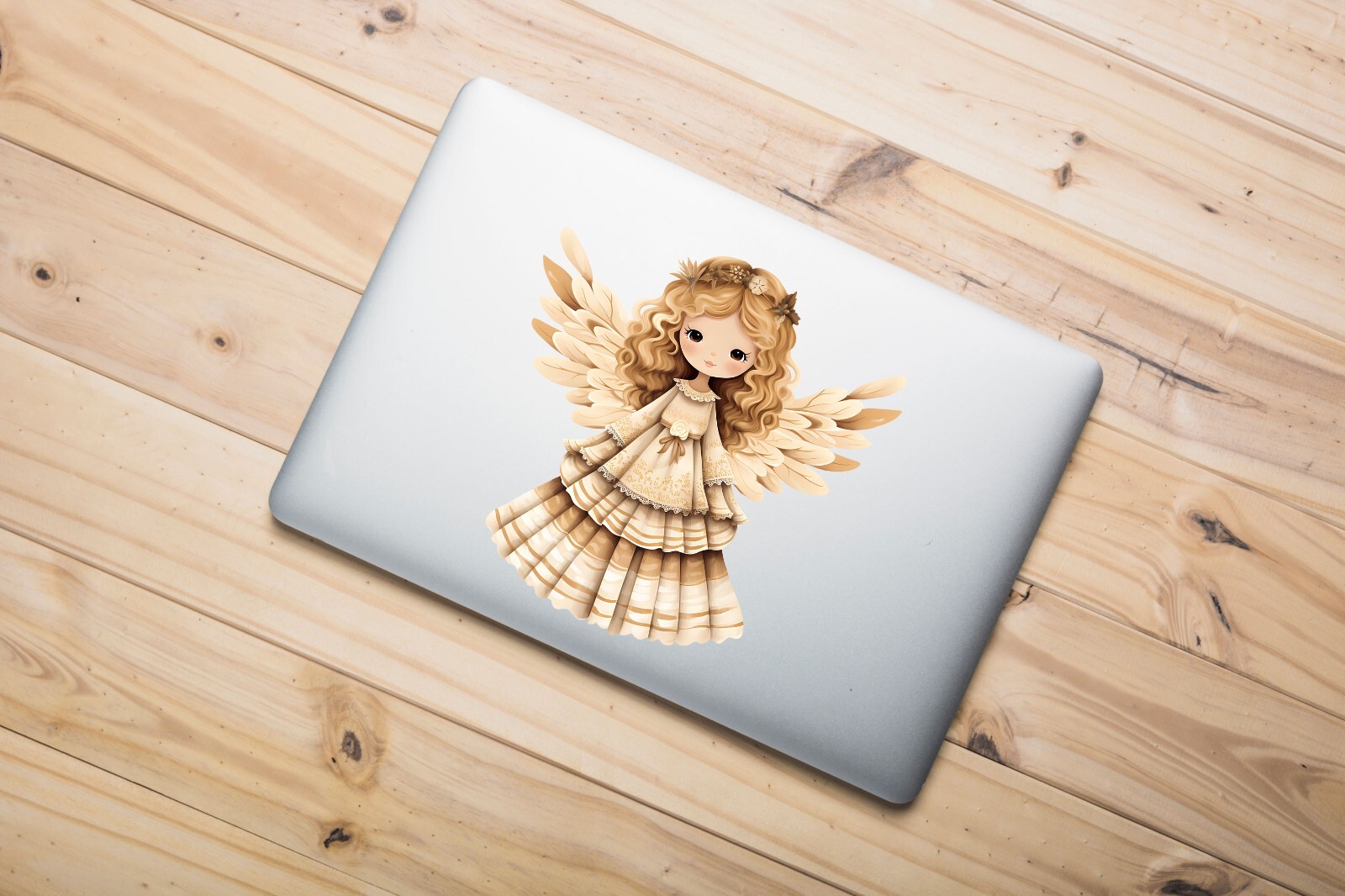 Neutral Christmas Folk Art Angel UV DTF Sticker Transparent Decal