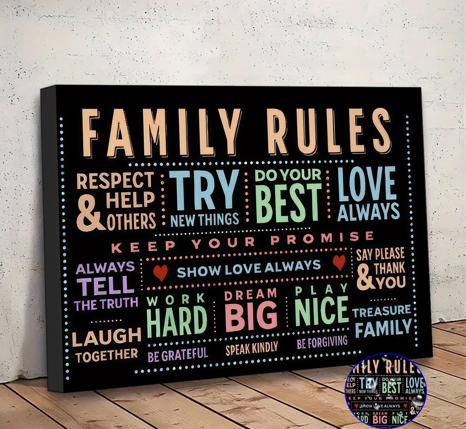 Family Rules Canvas Wall Art Family Inspirational Quotes Wall Decor Picture C…