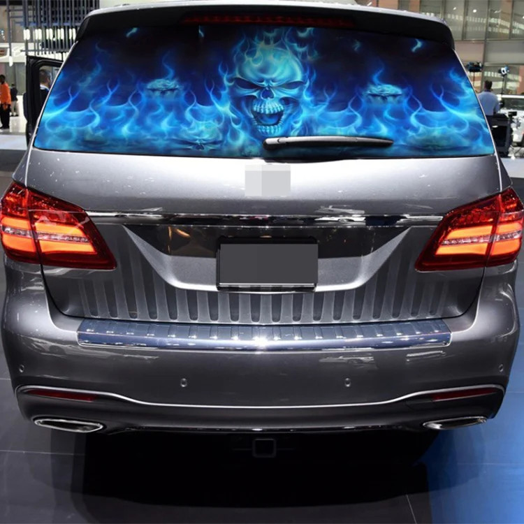 D-738 Burning Skull Car Rear Window Sticker Color Graphic Sticker, 135x36cm, D-7