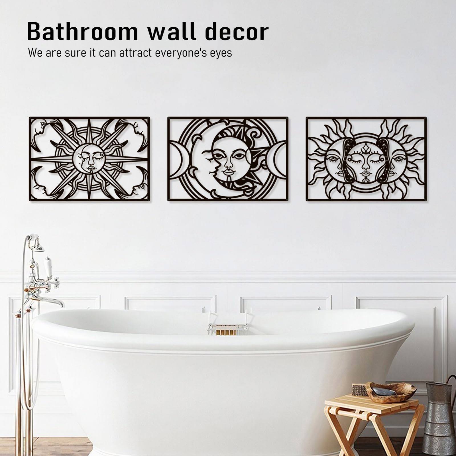 Bakovity Black Metal Wall Decor, Black Abstract Wall Art, Moon Line Art Déc