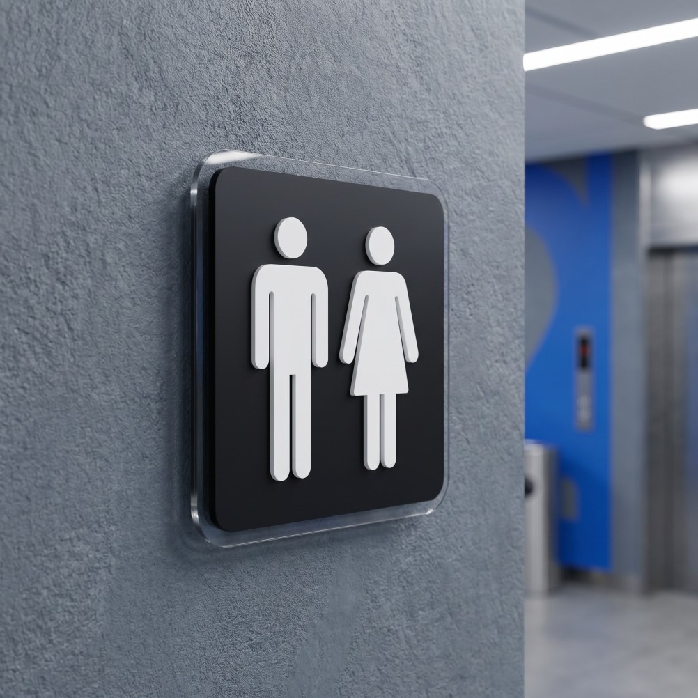 Unisex Restroom Sign: 3.94 X 3.94 Inches Black Acrylic Sign with Strong