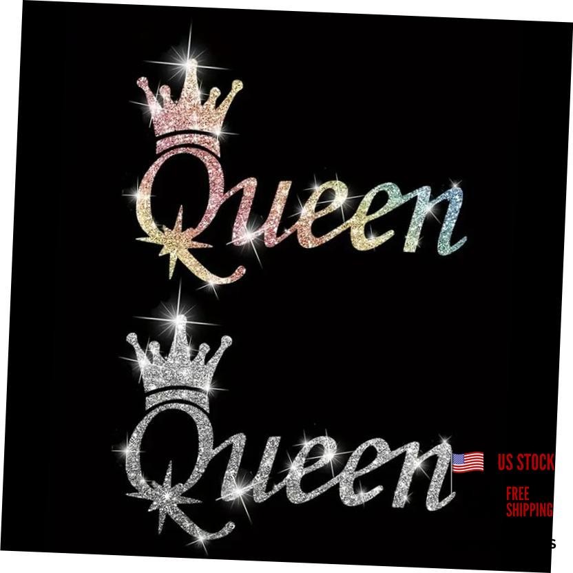2PCS Sparkling Crown Queen Self-Adhesive PVC Rainbow Glittery Decal Sticker