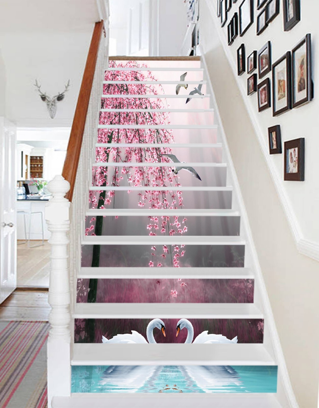 3D Fantasy Swan AZ977 Stair Risers Decoration Mural Vinyl Wallpaper Kay