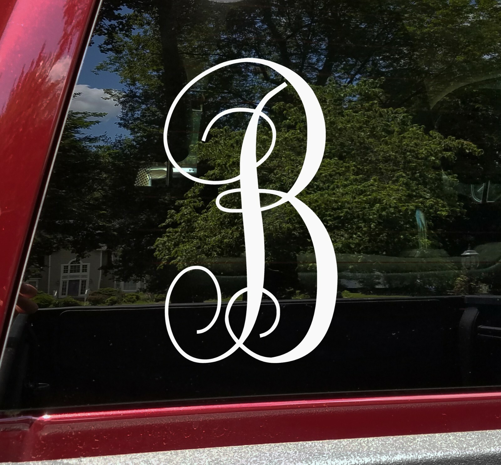 Monogram Letter Vinyl Decal – Script Scroll Family Name – Die Cut Sticker