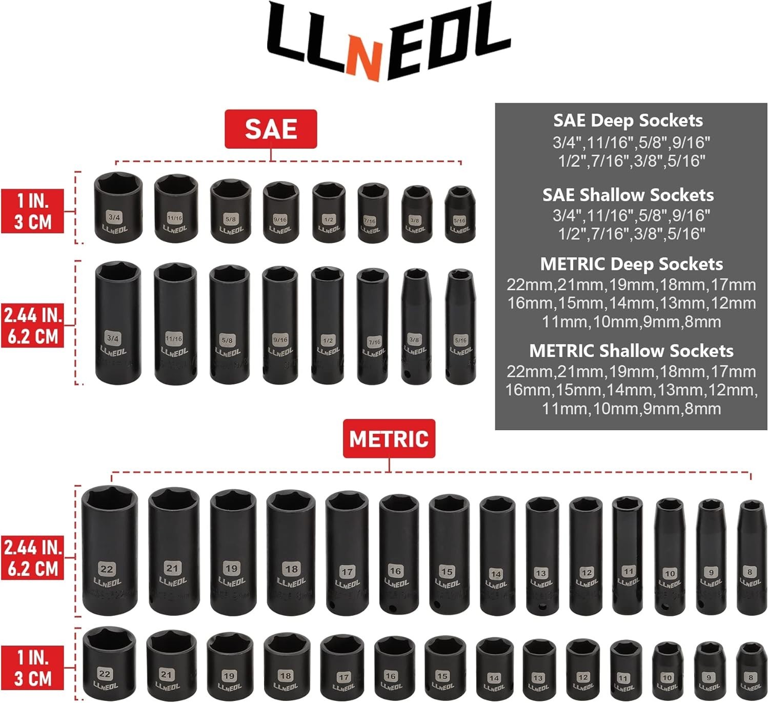 Impact Socket Set 3/8 Drive,95Pcs Deep&Shallow Socket Wrench Set,6 Point Metric&