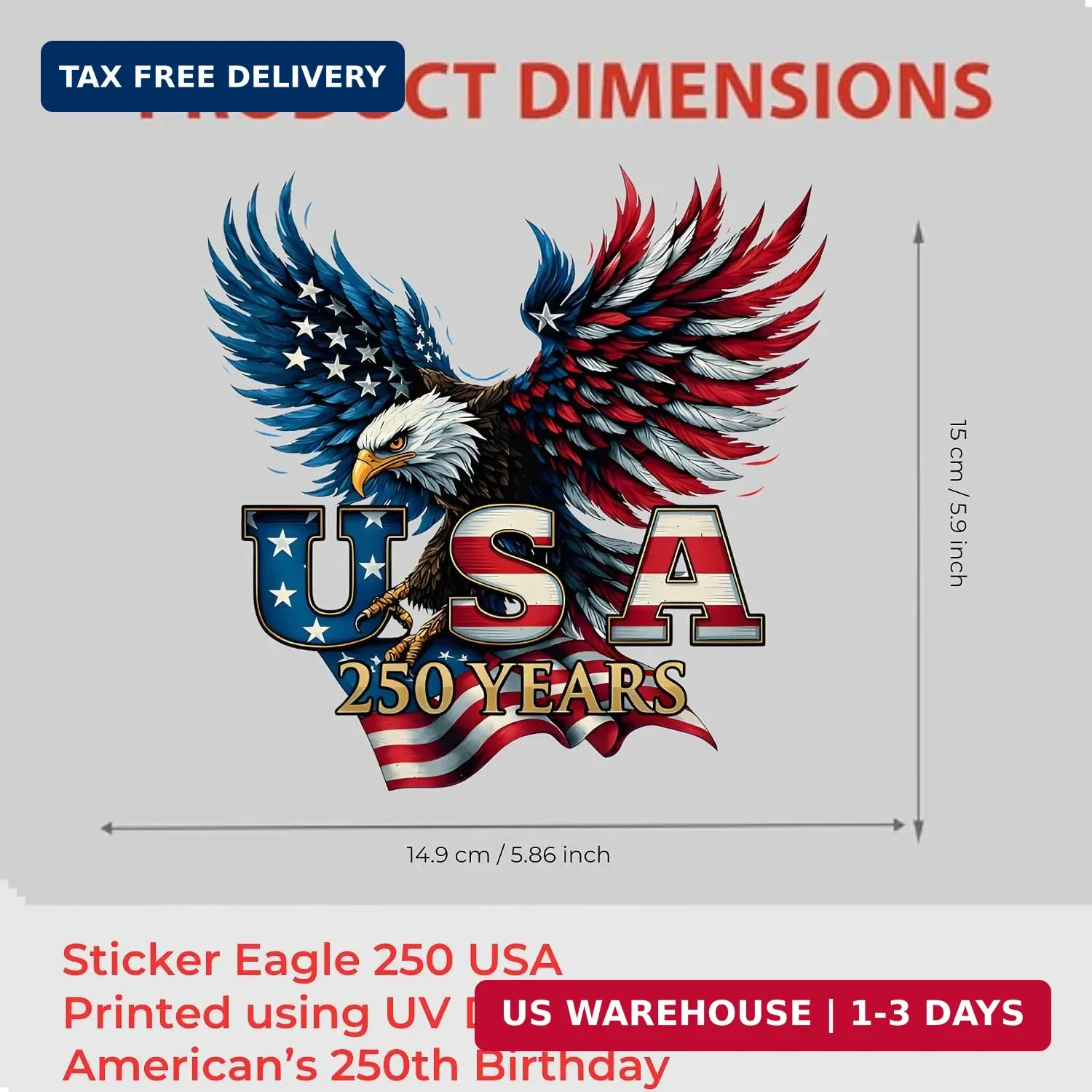 Car Decals Set 2pcs USA 250th Anniversary Patriotic Vinyl Stickers