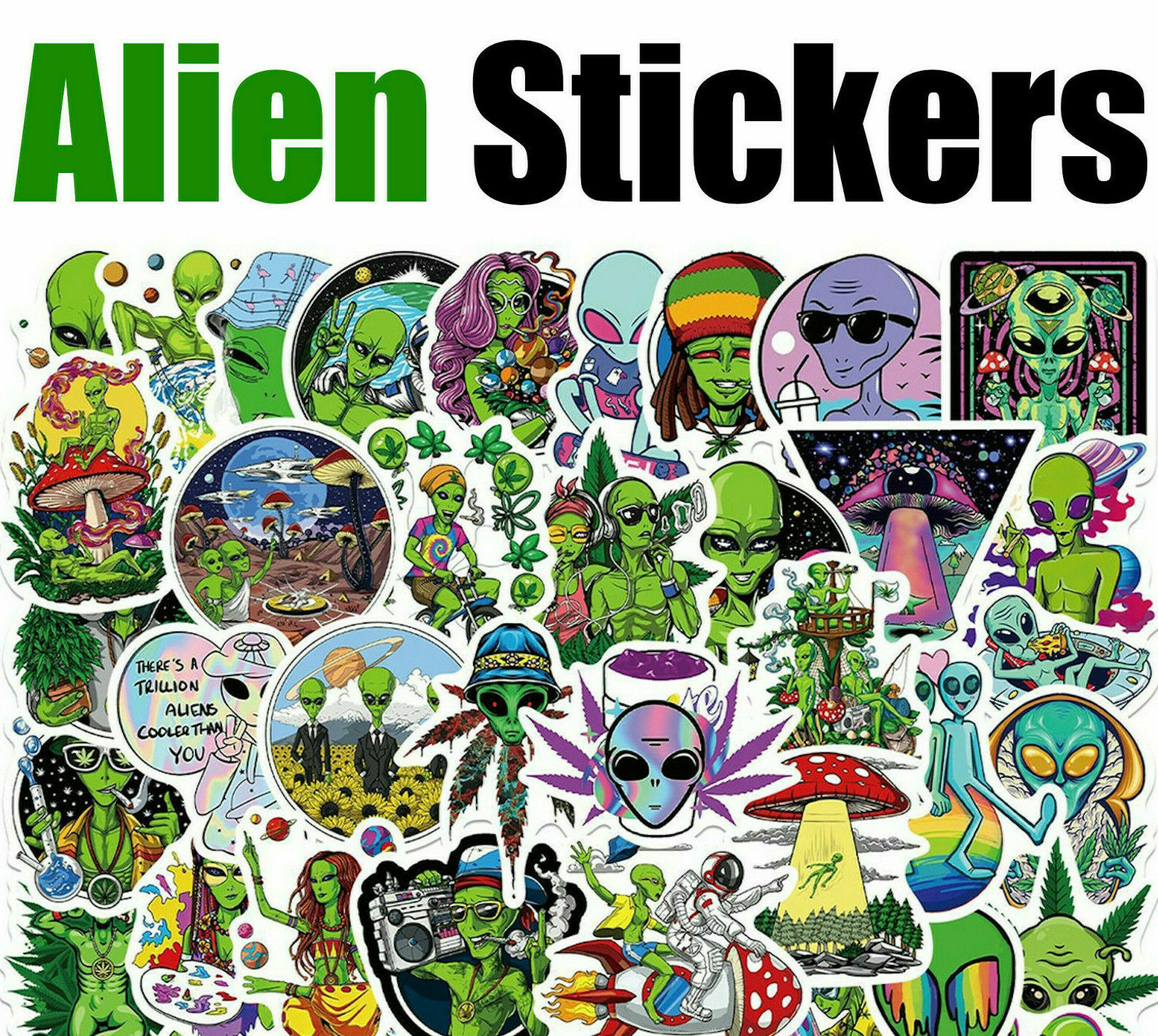 Alien Stickers UFO Planet Space Sticker Roswell Area 51 X Files – 50 Stickers