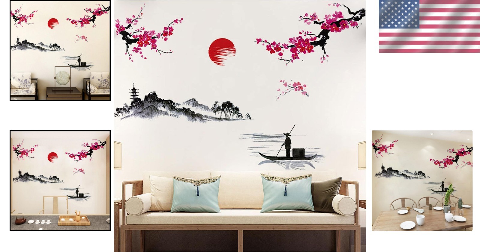 Artistic Red Cherry Blossom Decals – Waterproof & Removable for Living Spaces