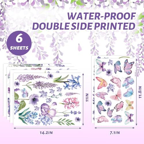 69Pcs Spring Summer Lavender Window Clings Blooming Lavender Butterfly Window