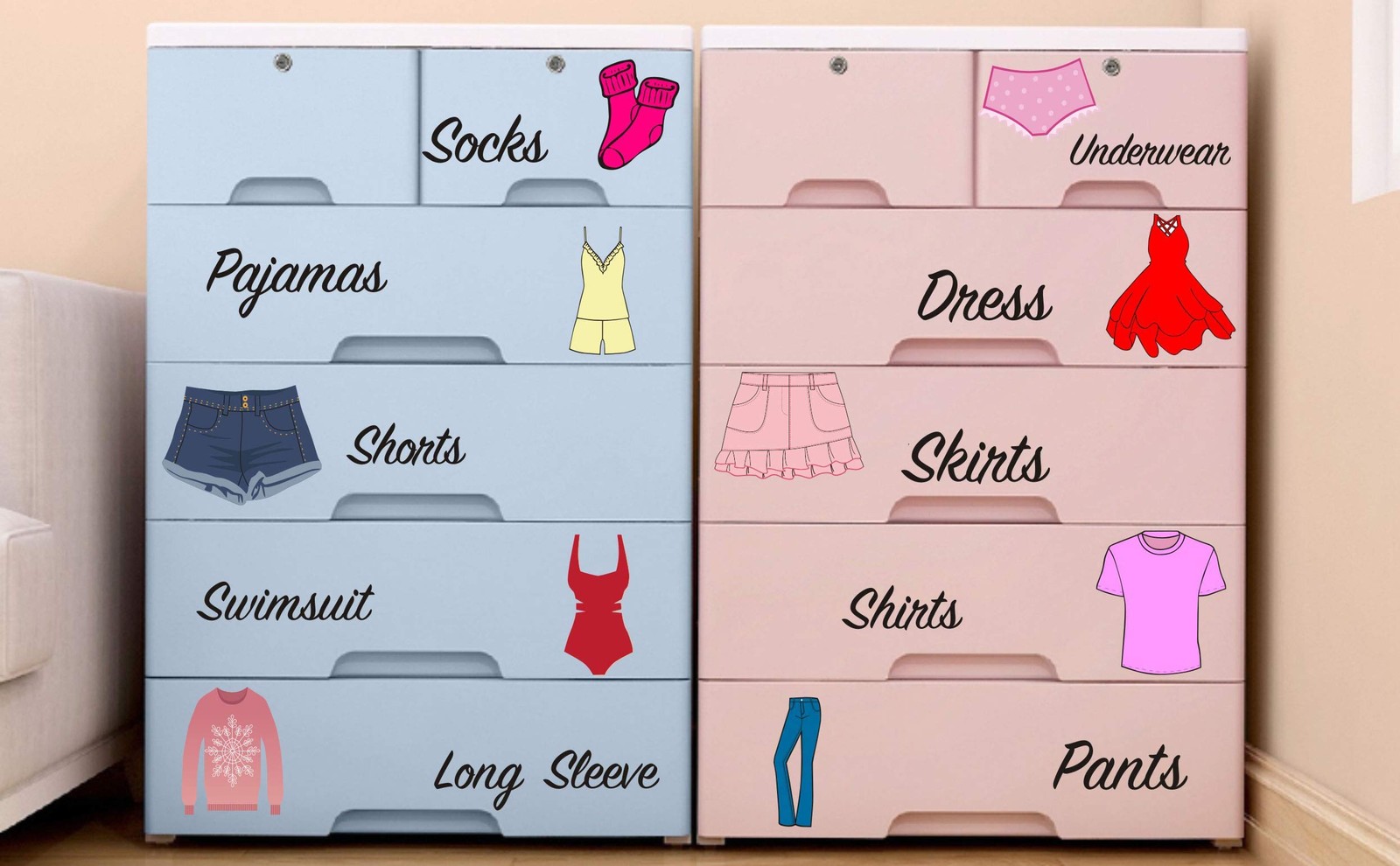 Dresser Clothing Decal Girl Dresser Labels for Bedroom Decor Drawer Organizin…