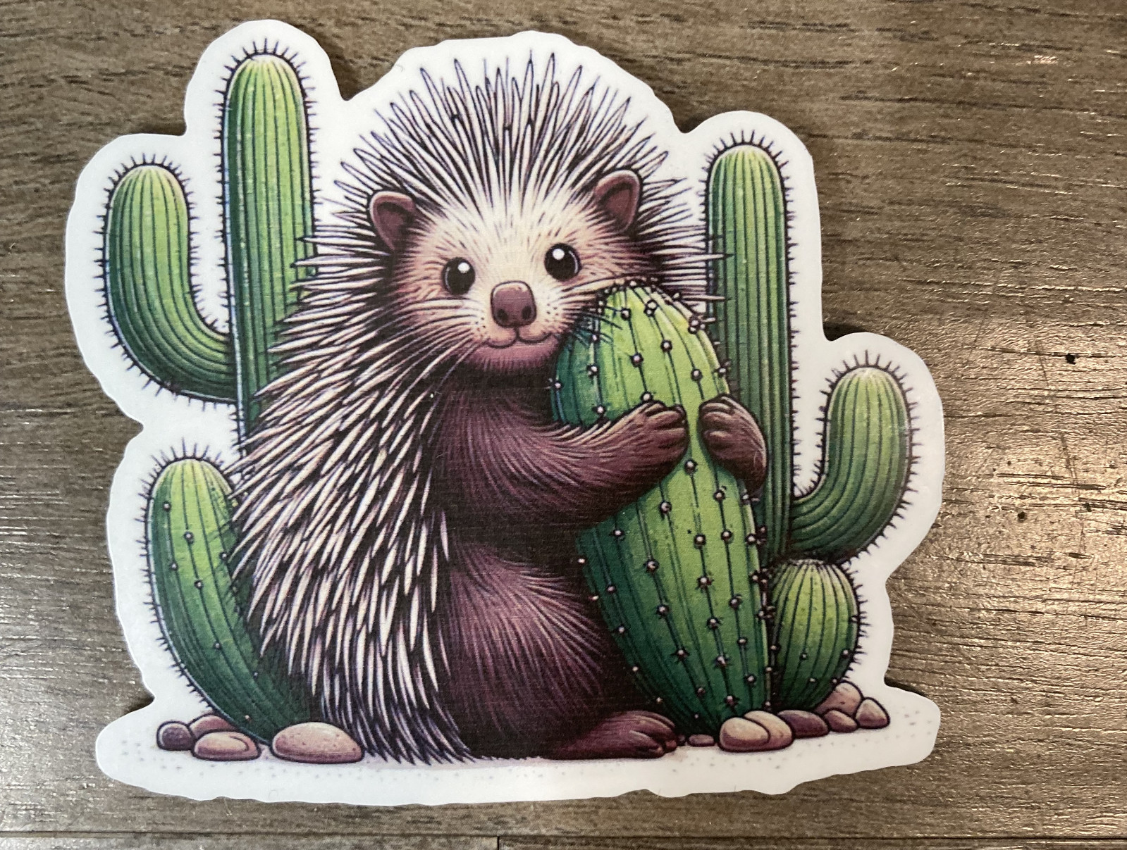 Porcupine Hugging Cactus Sticker Decal Large 3 inch Sticker Laminated Waterproof
