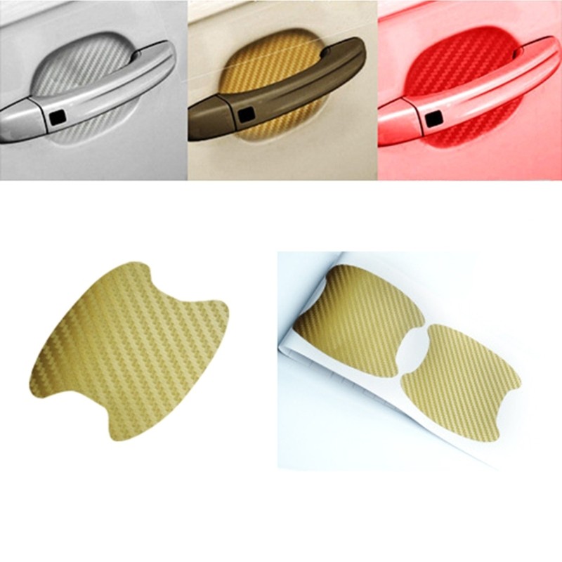 4pcs 3D Carbon Fiber Car Door Handle Stickers Anti Scratch Proof Cover Protector