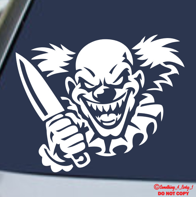 CRAZY CLOWN WITH KNIFE VINYL DECAL STICKER CAR TRUCK REAR WINDOW BUMPER JUGGALO
