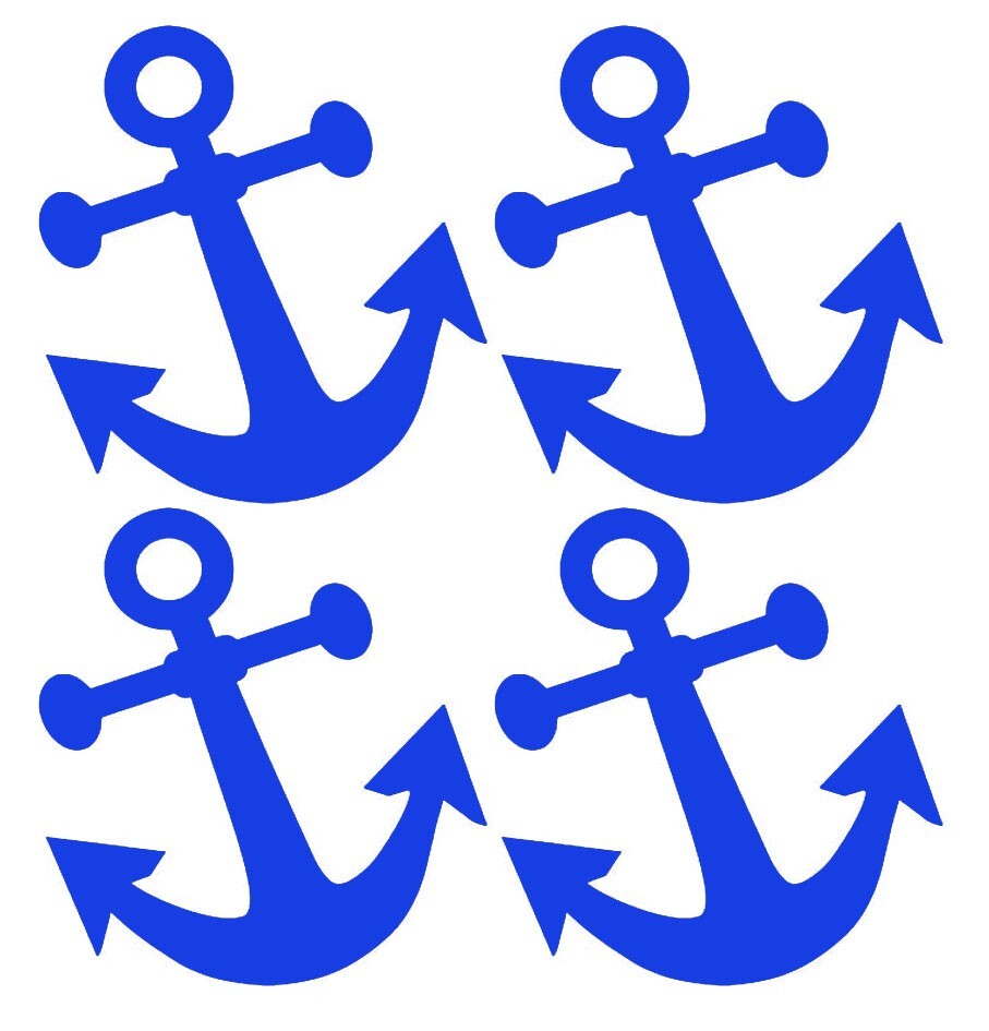 Anchors 4 Pk 2" x 2.5" Blue Vinyl Decal Car Windows Laptop Tablet Mugs Tumblers